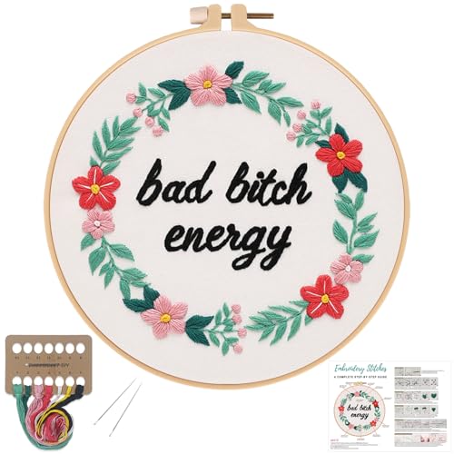 Image of Louise Maelys Funny Quote Embroidery Kit for Beginners Floral Wreath DIY | Designed for Fun, Cross Stitch Kits Feature Floral Patterns. Needlepoint Kit for Beginners and Adults to Make Handmade Crafts