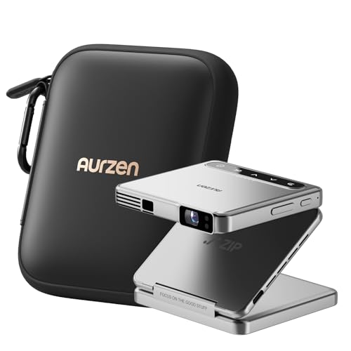 Image of Aurzen ZIP Tri-Fold Ultra-portable DLP Projector White with CasePlay Carrying Case - Zero-Lag Focus, One-Click Screen Mirroring, Full-Screen Mode+Waterproof and Drop-Resistant Design
