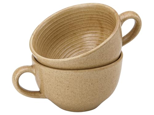 Image of Bodhi House Ceramic Soup and Coffee Wide Large Mug with Handle - Set of 2, 350 Ml Glossy Finish | Microwave Safe | for Maggi, Cappuccino, Latte, Green Tea - Wood Brown