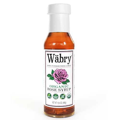Wabry Organic Rose Syrup – 16.4oz (468g), Natural Coffee Syrup, Perfect for Lattes, Tea, Shaved Ice and Soda, Vegan Friendly, Non-GMO, Dye-Free Snow Cone Syrup – BPA-Free Plastic Bottle