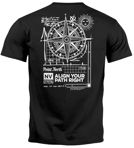 Neverless® Herren T-Shirt Backprint Maritim Kompass Segeln Sommer Fashion Streetstyle schwarz XL