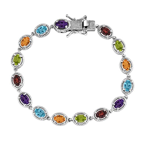 Shop Lc 925 Sterling Silver Gemstone Link Tennis Bracelet For Women Platinum Plated Peridot Amethyst Topaz Citrine Garnet 7.25" Ct 6.8 #TOP23