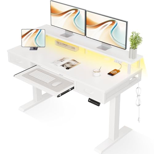OffiGo Electric Standing Desk with Drawers & Keyboard Tray, 48 Inch Height Adjustable Desk with...