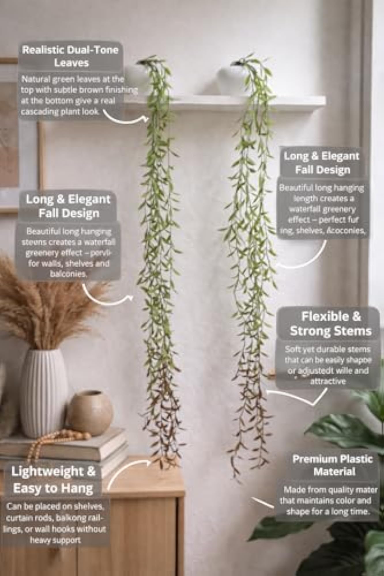 Artificial Hanging Creeper Plant, Decorative Plastic Leaf Vine