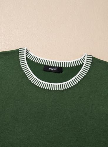 Dokotoo Womens Tops Round Neck Striped Contrast Short Sleeve Lightweight Loose Pullover Sweaters for Women 20254