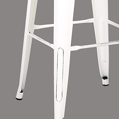 Ac Pacific Modern Industrial Metal Bar Stool, Bucket Back And 4 Leg Design Ideal For Kitchen Island Or Counter Top, Set Of 2, 30" Seat, Distressed White #TOP4