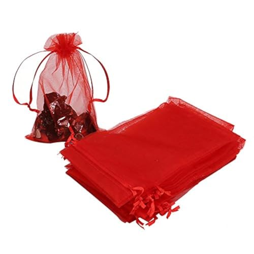 HRX Package 100pcs Organza Bags 4 x 6 inches Christmas Wedding Favors Christmas Gift Drawstring Bags Jewelry Pouches (Red)