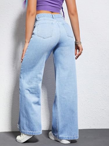 jeans for women trendy High Waist Ripped Wide Leg Jeans2