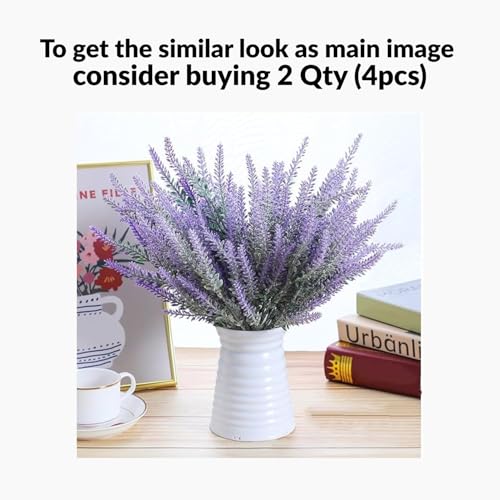 Image of CURATED CART Artificial Lavender Flowers Faux Plants for Vase Pot Home Decor Wedding Kitchen Garden Centerpieces Purple Lavender for Living Room Balcony Office Indoor Outdoor Decorations, 2 PCS
