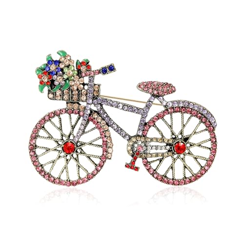 Image of WCRAZYE Rhinestone Bicycles Brooch Pin for Women Girls Creative Retro Elegant Handmade Red Pink Blue Traffic Bike Brooches Pins Classic Wedding Fashion Jewelry Accessories Gift