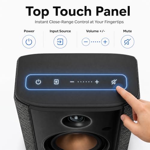 Image of HiVi-Swans OS-10 HiFi Stereo Speakers, Bluetooth 5.0 Active Computer Bookshelf Speakers - 4'' Dynamic Woofer, Powered Desk Speakers 62w RMS with Touch Control for PC /Phone /TV /Monitor (Pair)