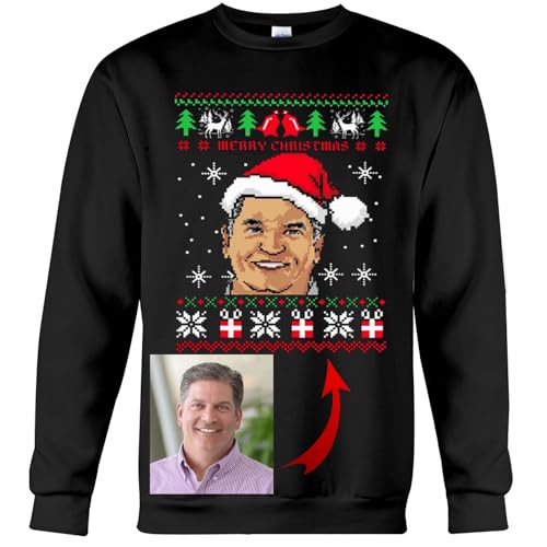 Pixel Ugly Christmas Sweaters, Many Sizes Multicolored With Customizable Face & Santa Hat