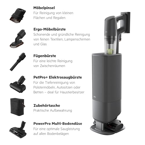 AEG Ultimate 8000 Akku Staubsauger mit Absaugstation, von Stiftung Warentest mit GUT (2,5), Auto‑Modus, 5‑Stufen‑Filtration, für Hartboden, Teppich, 25V Akku wechselbar, 400 ml, Dunkelgrau, AP83AB25DG