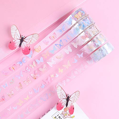 Miniatura 5 de 10 rollos de cinta de plástico impermeable bonita cinta autoadhesiva de 057 pulgadas de ancho patrón de mariposas y frutas calcomanía impresa