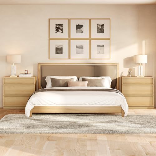 Image of WAMPAT Wided Nightstand with 3 Drawers, Modern Tall End Table with Large Storage for Bedroom, Bedroom Wooden Side Table and Closet Organizer, Oak, 2 Pcs