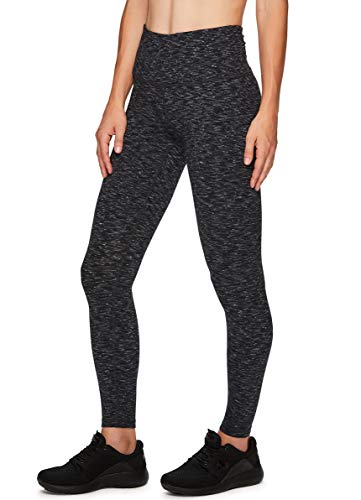 RBX Active Women's Super Soft Peached Space Dye Full Length Workout Running Yoga Leggings Multi Black M