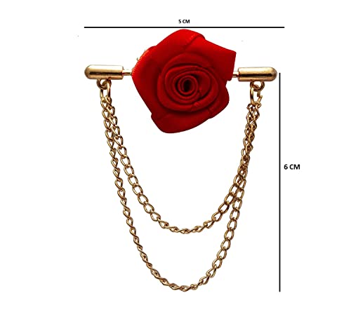 Knighthood Brooch Pin Red Rose with Double Hanging Chain Brooch Suit Stud Lapel Pin2