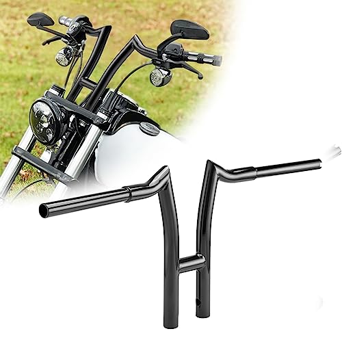 Mofun 12" Rise Handlebars 1.25" Fat T-Bar Ape Hangers Bar Fits For 1996-2023 Harley Sportster 883 1200, Dyna Low Rider Street Bob Super Glide, Softail Deluxe Heritage, Road King, Gloss Black #TOP24
