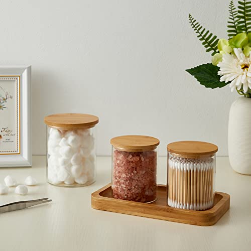 INIUNIK-4-Pack-Glass-Qtip-Holder-Dispenser-Glass-Apothecary-Jars-with-Lids-Cotton-Ball-Swab-Pad-Holder-Bathroom-Essential-Canisters-Accessories-Jars-for-Bathroom-Organization-Vanity-Organizers