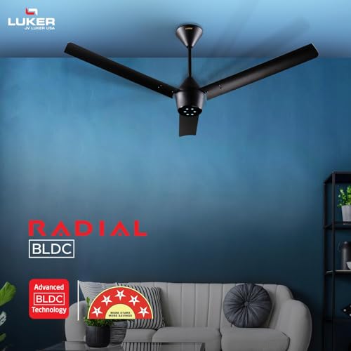 Image of LUKER JVLuker USA Radial 1200mm BLDC Ceiling Fans with Remote, BEE 5 star Rated Energy Efficient Ceiling Fan for Living Room, High Air Delivery, Black-Black-Black, 3 Yrs Warranty