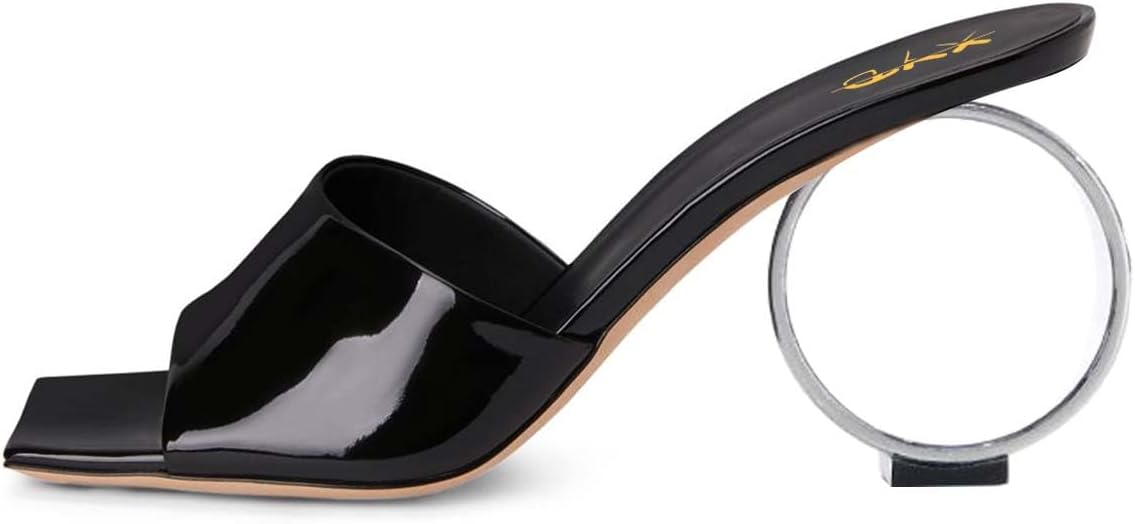 XYD Women Summer Chic Open Square Toe Slide Sandals Round Circle High Heels Slip On Mules Shoes for Event Party Beach Wedding