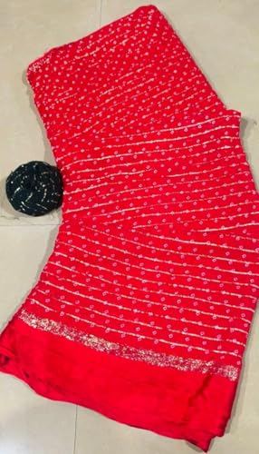 Image of Women's Pure Viscose Bandhej Print Georgette Saree with Silver Border & Blouse Peice