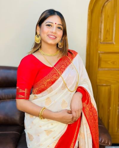 Image of Flosive Women's Kanjivaram Silk Saree With Beautiful Blouse With Zari Border
