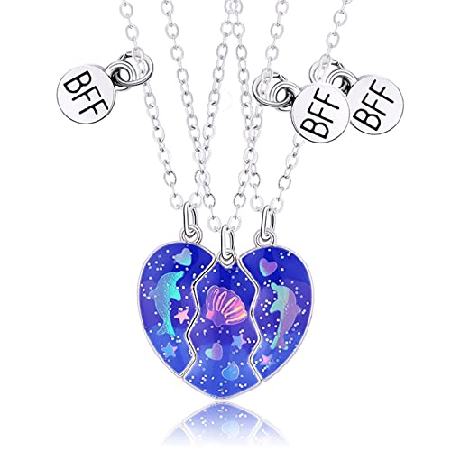 La Amistad Collares de Mejores Amigas para 3, 3 piezas Collares de Amistad Iman Regalos de Joyería para Niñas (Azul)