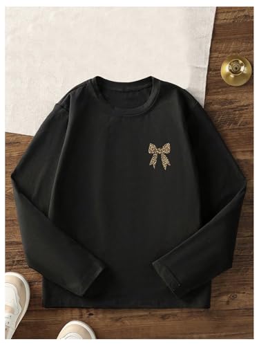 Image of SweatyRocks Girl's Bow Graphic Shirts Long Sleeve Crew Neck Tops Casual Cute Tee Tween Clothes