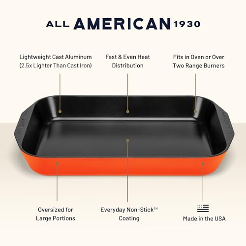 Image of All American 1930 - XL Roast Pan with Ceramic Non-Stick Coating - Saffron - Durable & PFAS Free - Designed to Transition from Stovetop to Oven - Made in the USA