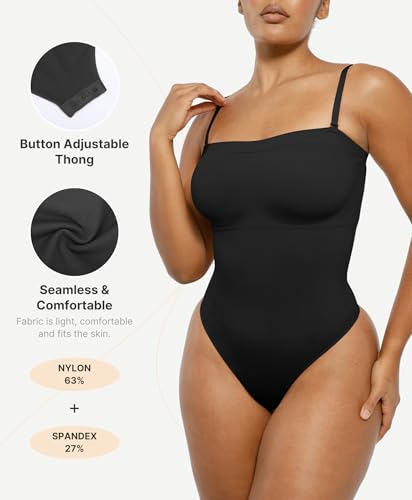 Image of SHAPELLX Strapless Shapewear Bodysuit for Women Tummy Control Thong Seamless Sculpt Body Shaper with Removable Straps