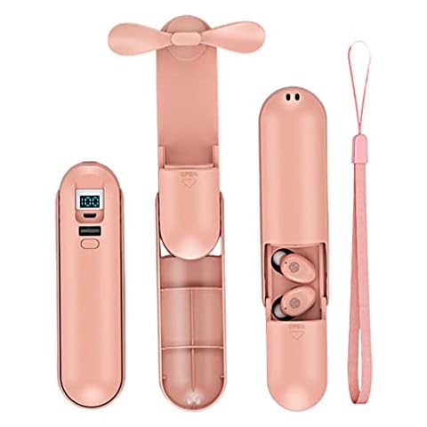 SXFJF TWS Bluetooth 5.0 Wireless Earbuds with LED Digital Display - Wireless Earphones in Ear Touch Control with Handheld Fan And 2000Mah Charging Box,Orange Cover