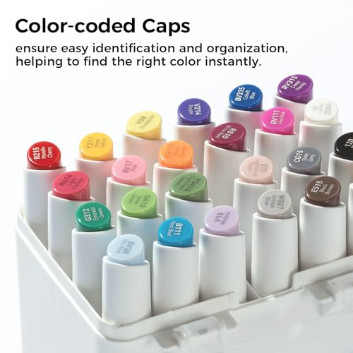 Ohuhu Alcohol Markers Slim Broad and Fine Double Tipped Art Marker Set for Artists Adults Coloring Professional Designers - 24 Basic Colors, Blue