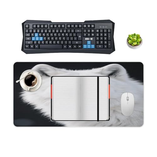 Mouse Pad Grande Estilo Lobo Blanco con Ojos Verdes miniatura 4