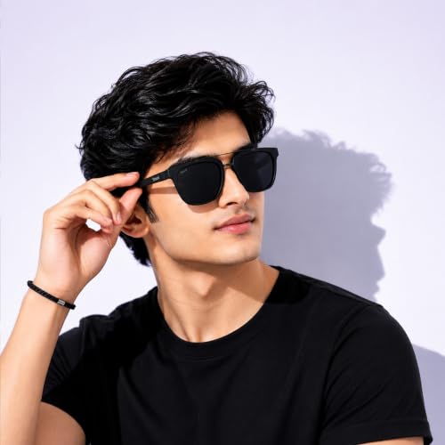 Image of Stood Techy Serie Sunglasses |Rounded Square | UV Protected | Matte | Double Metal Bridge | Medium | Men & Women | SG-STD0021