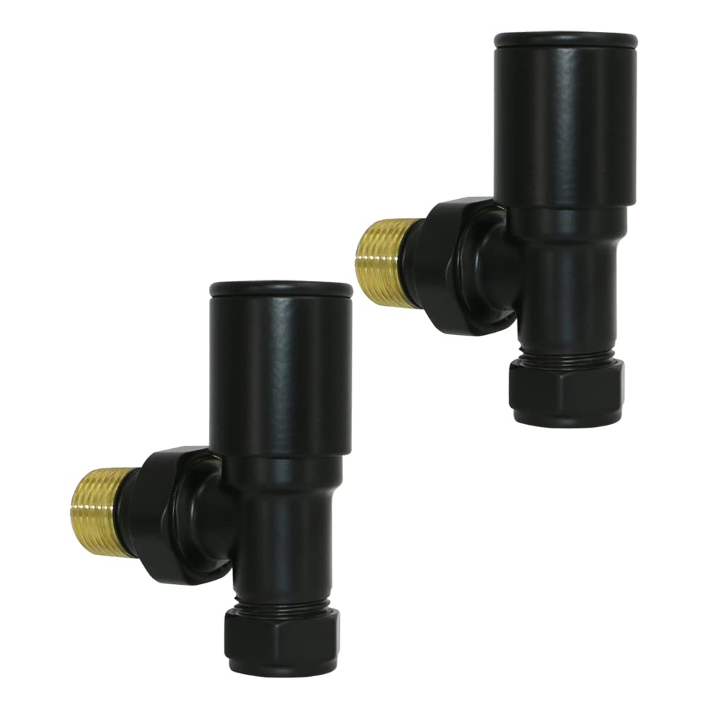 NRG Designer Radiator Valve 15mm Manual Angled Valves One Pair Black — image 1