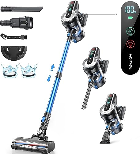 41 5qmaVwJL Roanow MarsVac S1 Akku Staubsauger, 450W/35000Pa Staubsauger Kabellos Bis zu 55Mins Laufzeit mit LED Display Leichter Anti-Tangle-Staubsauger 1.5L Stielstaubsauger für Hartböden Teppich Tierhaare