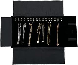 UnionPlus Velet Travel Jewelry Case Roll Bag Organizer for Necklace Bracelet Earrings Ring, Black - Necklace Only
