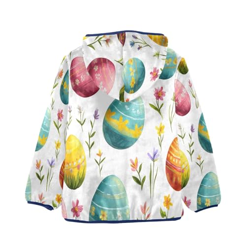 Floral Easter Eggs Pattern Toddler Fleece Jacket Girl Boys Hooded Fleece Jacket Coat Warm Outwear Zip-up 3-10T2