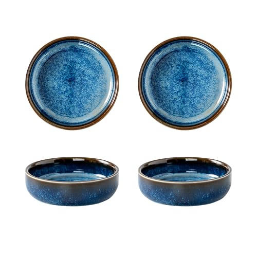 SHIDACHENG 4 Pack Soy Sauce Dish, Ceramic Dipping Bowls 2.5oz, Small Side Dishes for Dips Appetizer Snacks Condiments, Dishwasher & Microwave Safe