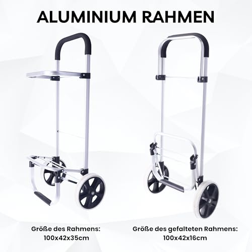 50Liter Aluminium Trolley Einkaufstrolley Klappbar, Shopping Trolley, Wasserabweisender Einkaufswagen Faltbar, Einkaufstasche mit 2 Rädern, Einkaufskorb mit Rollen, Groß - Schwarz – Bild 6