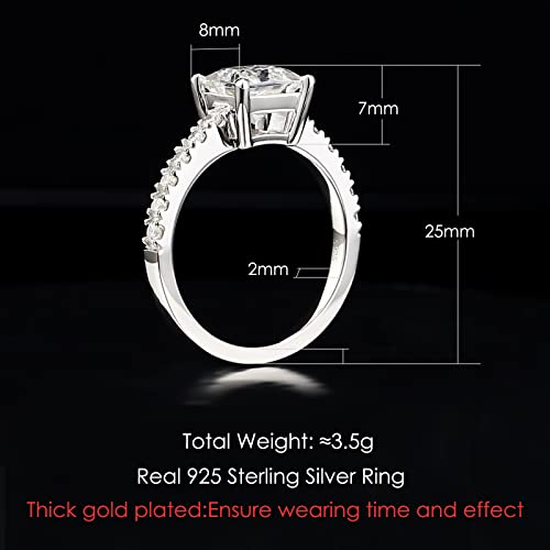 2ct Princess Cut Moissanite Engagement Rings For Women,D Color Vvs1 Clarity Lab Created Diamond Solitaire Ring 925 Sterling Silver With 18k White Gold Plated Wedding Band Natural Gemstone Jewelry 4-102