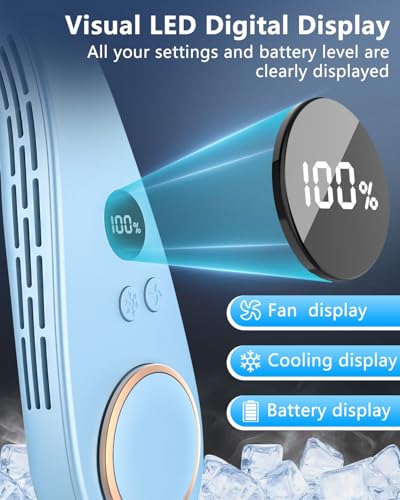 Neck Air Conditioners with Cooling Plate,Portable Neck Fan Rechargeable,Long Lasting Power Unit AC,Light Weight Individual Hangable Headband Cooler Fans for Traveling Camping Outside Walking Blue