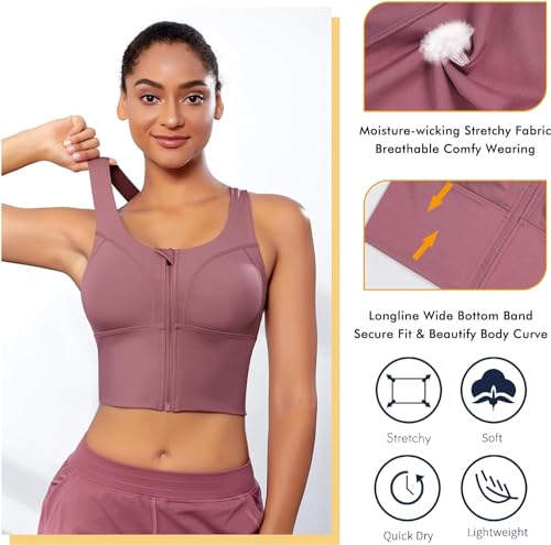 Image of GLAMORAS Women Polyester Spandex Medium Impact Front Zip Sports Bra Longline Fitness Criss Cross Back Crop Tops for Gym, Yoga & Workout - Size: M-2XL