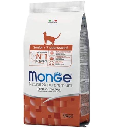 Monge Natural Superpremium Senior Rich IN Chicken, Nassfutter für ältere Katzen (Nassfutter aus Huhn, reich an Ballaststoffen, ohne Farb- und Konservierungsstoffe, Katzenfutter, 1,5 kg)
