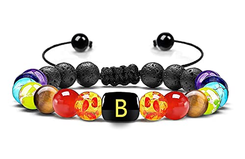 PANSHI Initial Chakra Bracelet Custom Letter Beads Name Beaded Bracelets for Womens Jewelry Yoga Meditation Meaningful Personalized Birthday Gifts for Women Men Her Sister Mom Mother (B-Chakra)
