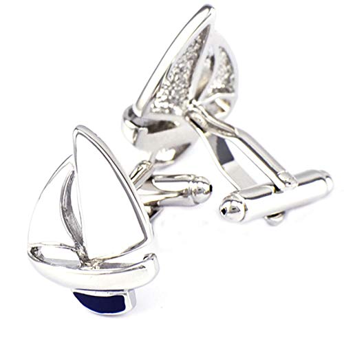 Mancuernillas para hombre KnBoB en plata diseño velero miniatura 1