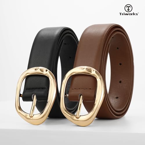 2 Pack Leather Belts for Women Fashion Waist Belt with Liquid Shapes Women Belt for Jeans Pants Dresses2