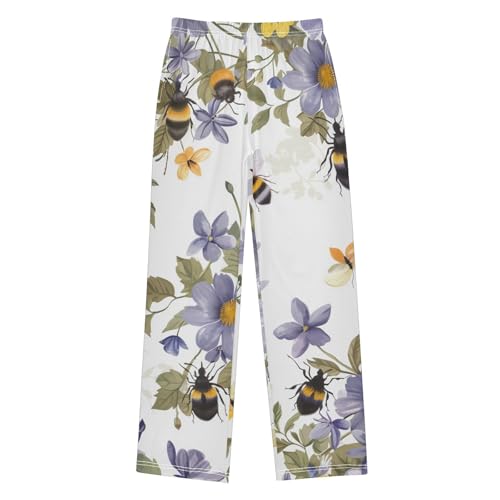 ZZXXB Spring Bee Flower Boys Long Pants Soft Trousers Elastic Waist Kids Lounge Bottoms with Pockets S-XL