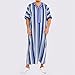HBDHEJL Mens Kaftan Thobe Zip up Striped Printed Casual Henley Shirts Zipper Long Sleeve Robe Muslim Gown Shirt with Pocket Blue Medium